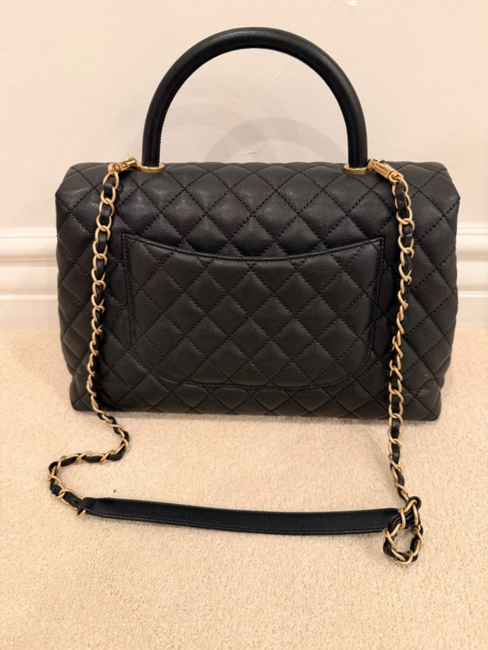 CHANEL Black Quilted Caviar Top Handle Bag with Gold CC Hardware - Picture 3 of 11